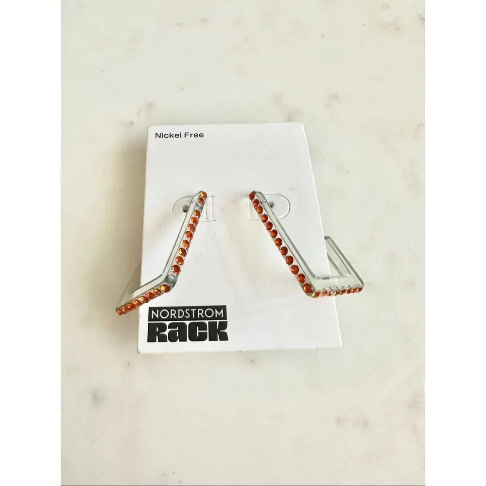 Nordstrom‘s acrylic red and orange rhinestone hoop earrings
